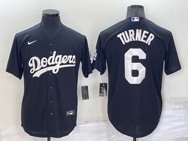 Men's Los Angeles Dodgers #6 Trea Turner Black Cool Base Stitched Baseball Jersey Men's Los Angeles Dodgers #6 Trea Turner Black Cool Base Stitched Baseball Jersey